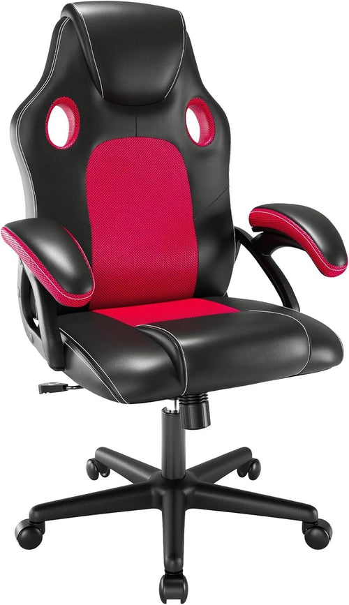 Ergonomic Office Chair Red Faux Leather Recliner Swivel 150KG Support Home Desk