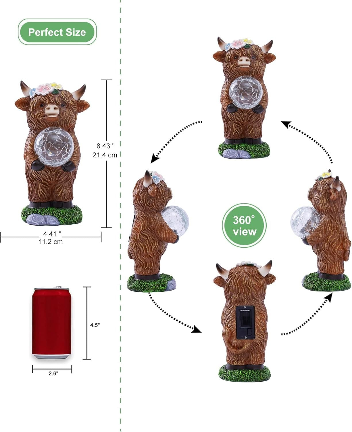 Solar Highland Cow Garden Ornament with Glowing Ball – Waterproof LED Lawn Decor