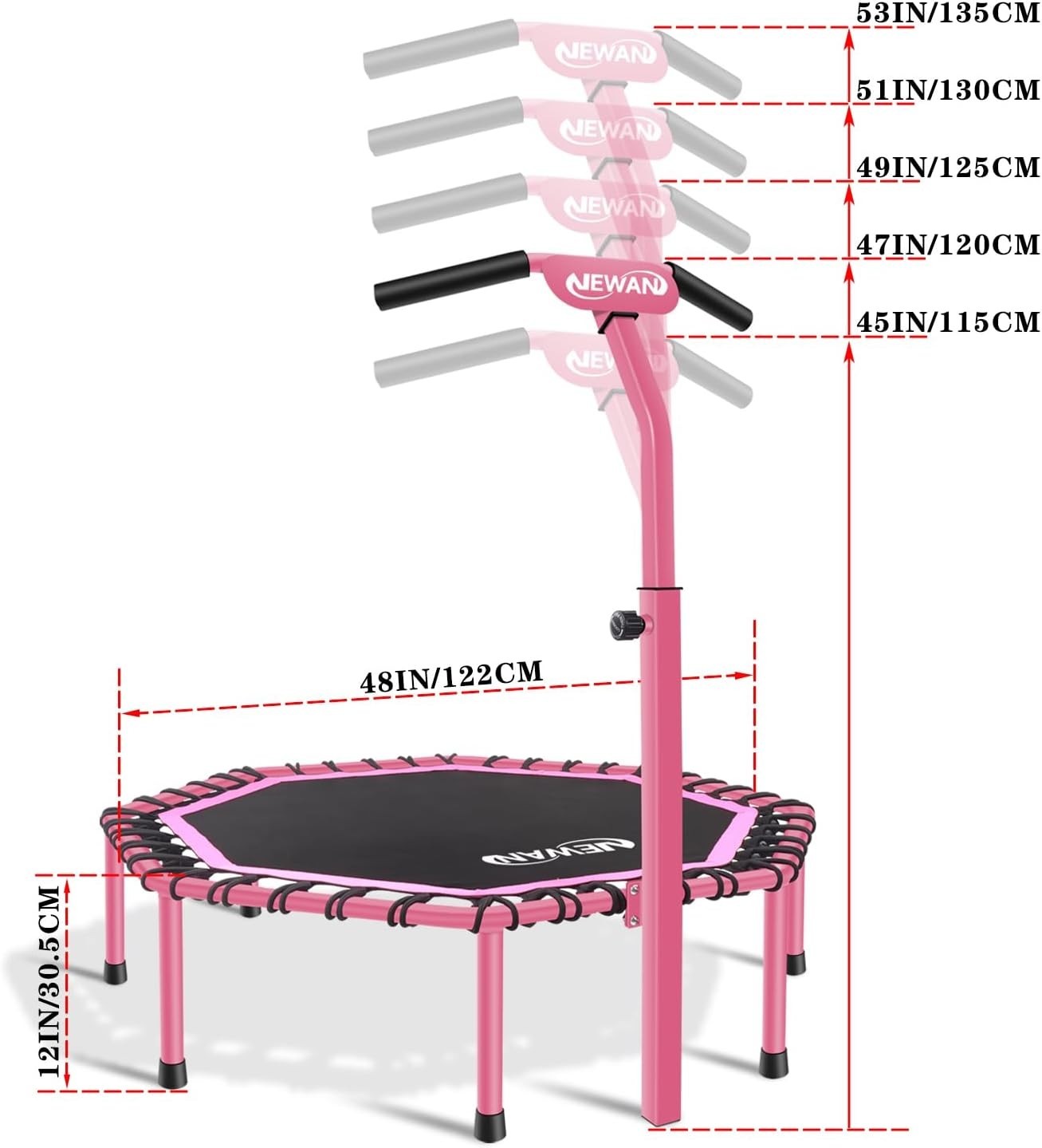 48in Pro Silent Rebounder Trampoline Adjustable Handle Indoor Fitness