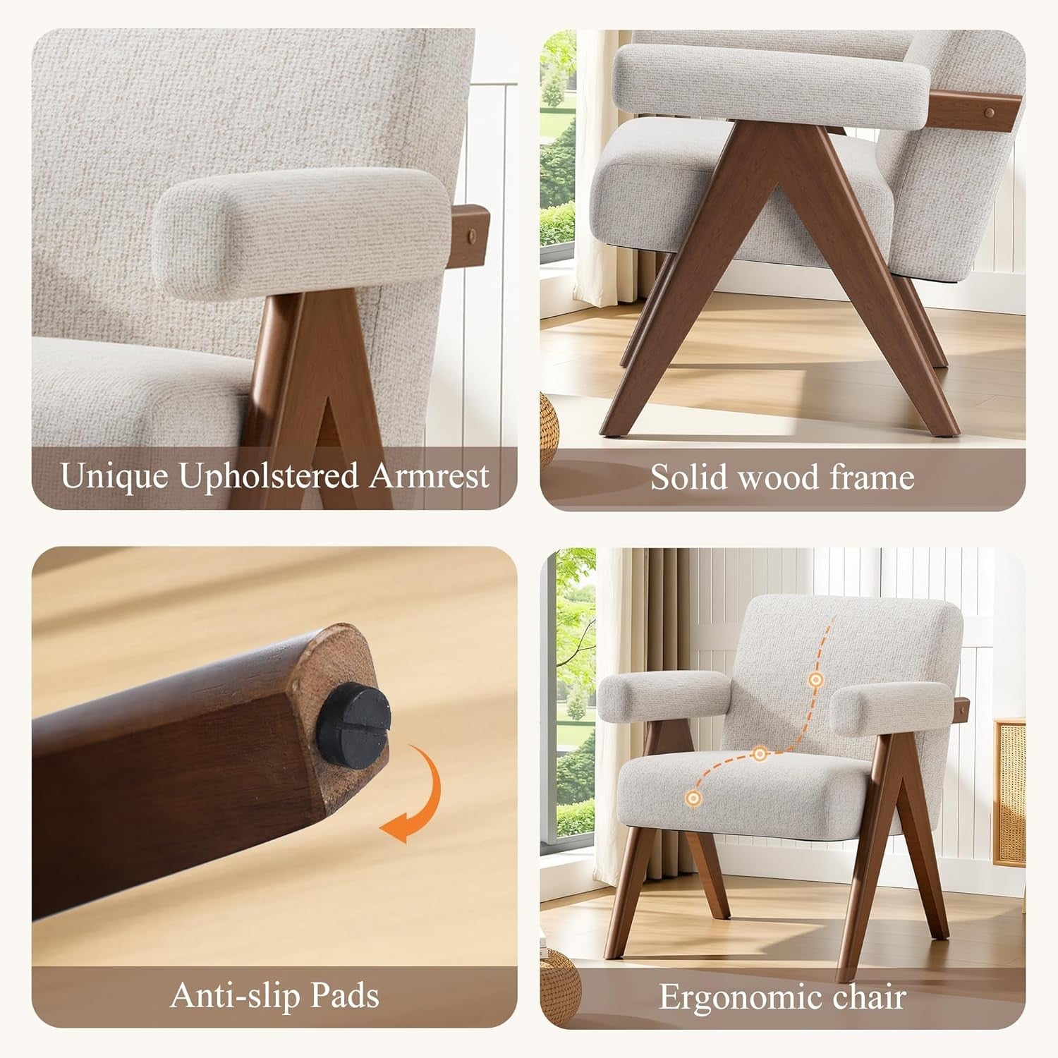 Beige Accent Armchair Upholstered Lounge Chair Wood Frame