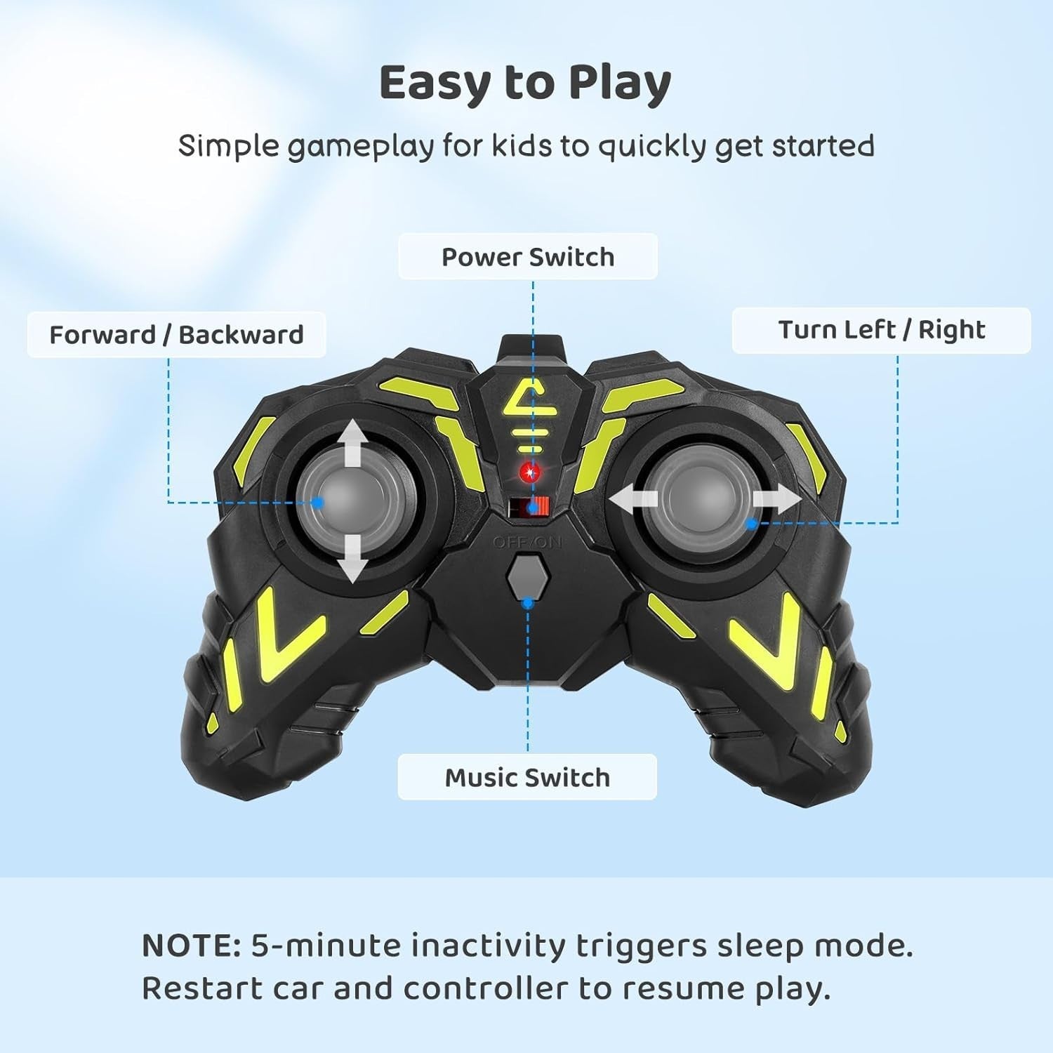 2.4GHz RC Car for Kids 3–7 – LED Lights, Music, Toddler Remote Control Toy