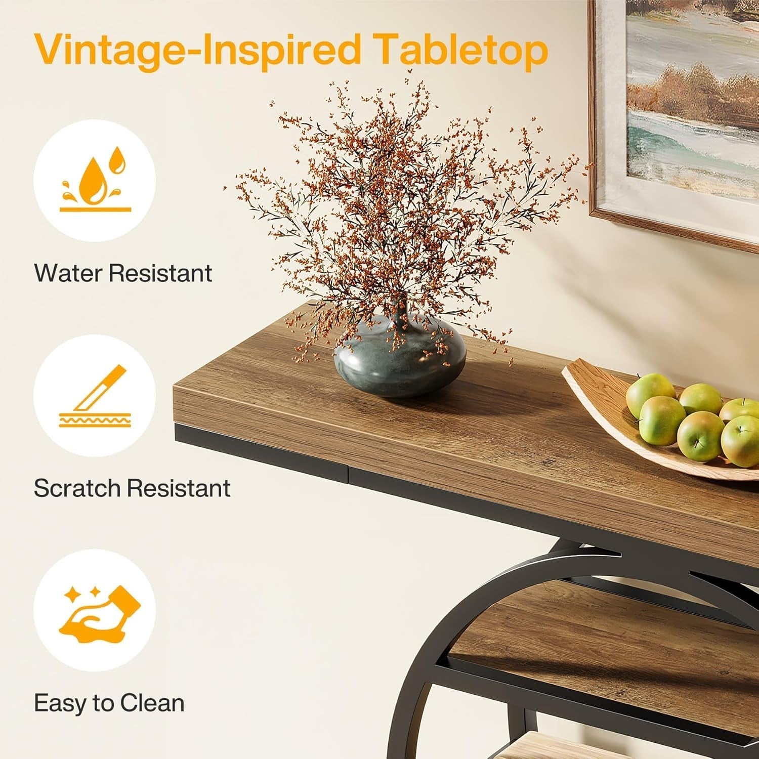 Industrial Console Table with Circle Base, 5-Tier Shelf, Narrow Entryway Decor
