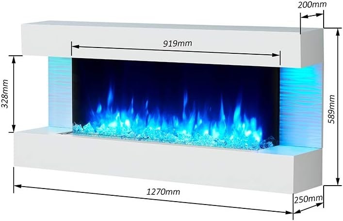 50” Wall Mounted Electric Fireplace Heater LED Flame White Remote