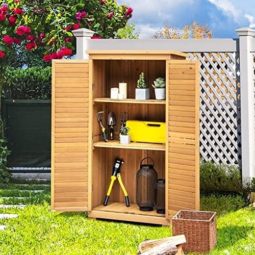Wooden Garden Storage Shed Outdoor Tool Cabinet with Shelves & Waterproof Roof
