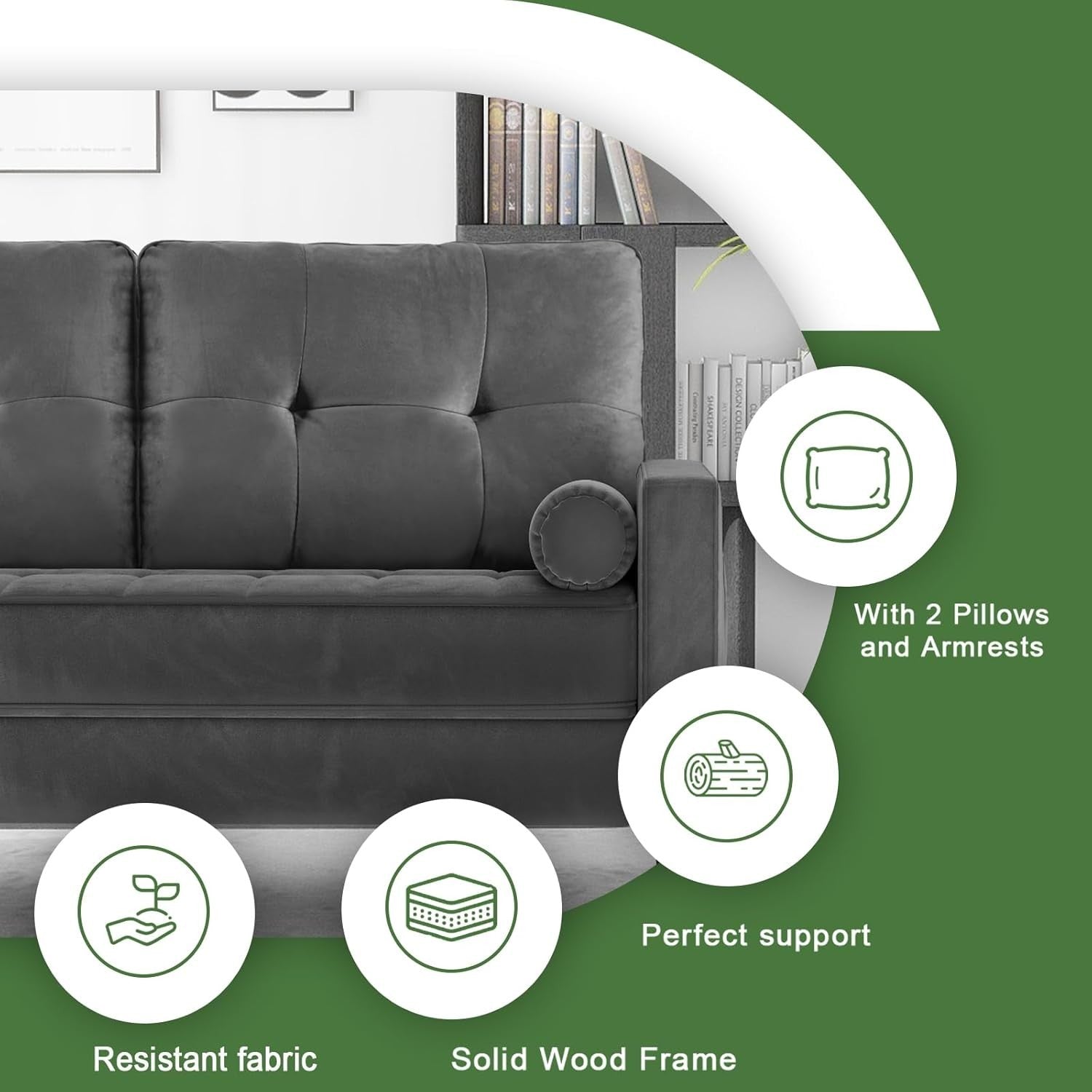 2 Seater Sofa Bed Dark Grey| Comfy Small Couch for Lounge, Flat, Bedroom