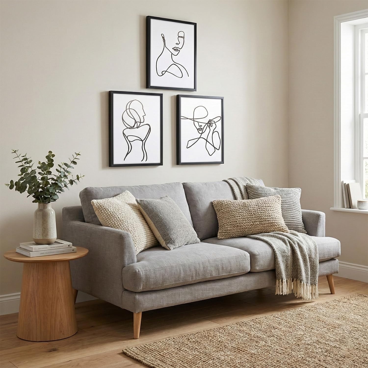3PC Abstract Female Line Art Prints Minimalist Black White A4