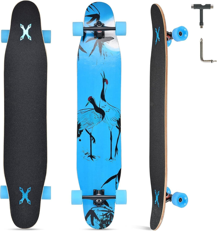 46" Longboard Skateboard Complete 8-Layer Maple Wood Deck Perfect for Teens & Ad