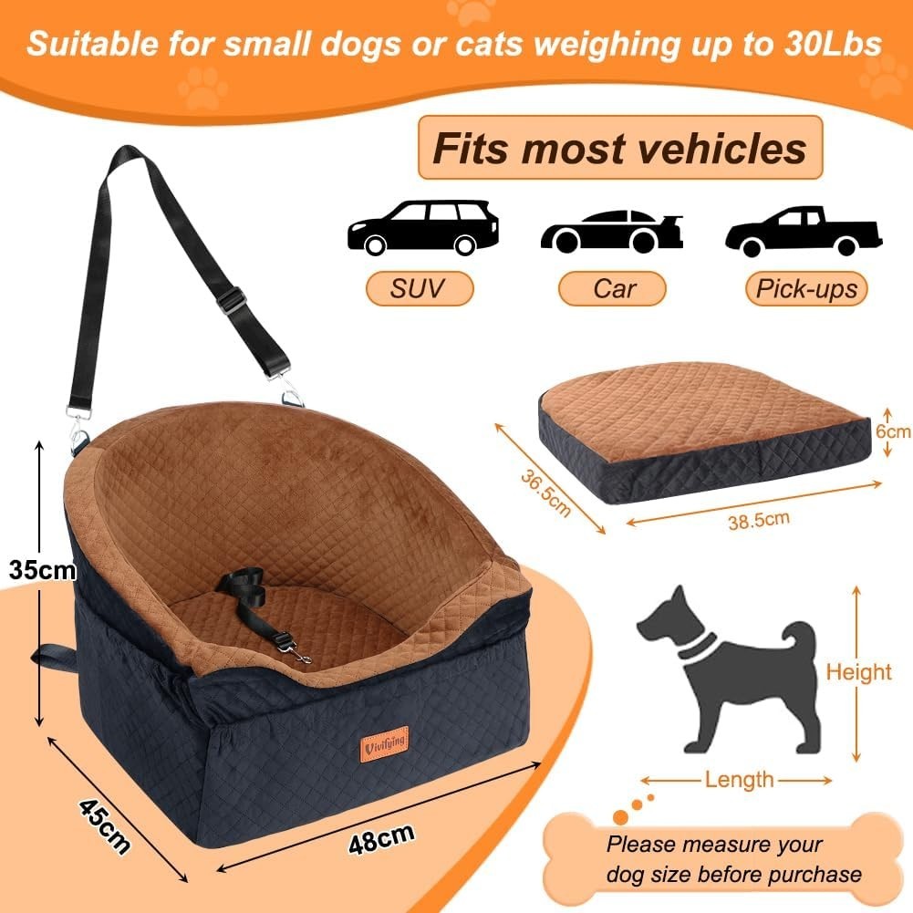 Dog Booster Car Seat Memory Foam Washable Travel Bed Small Dogs