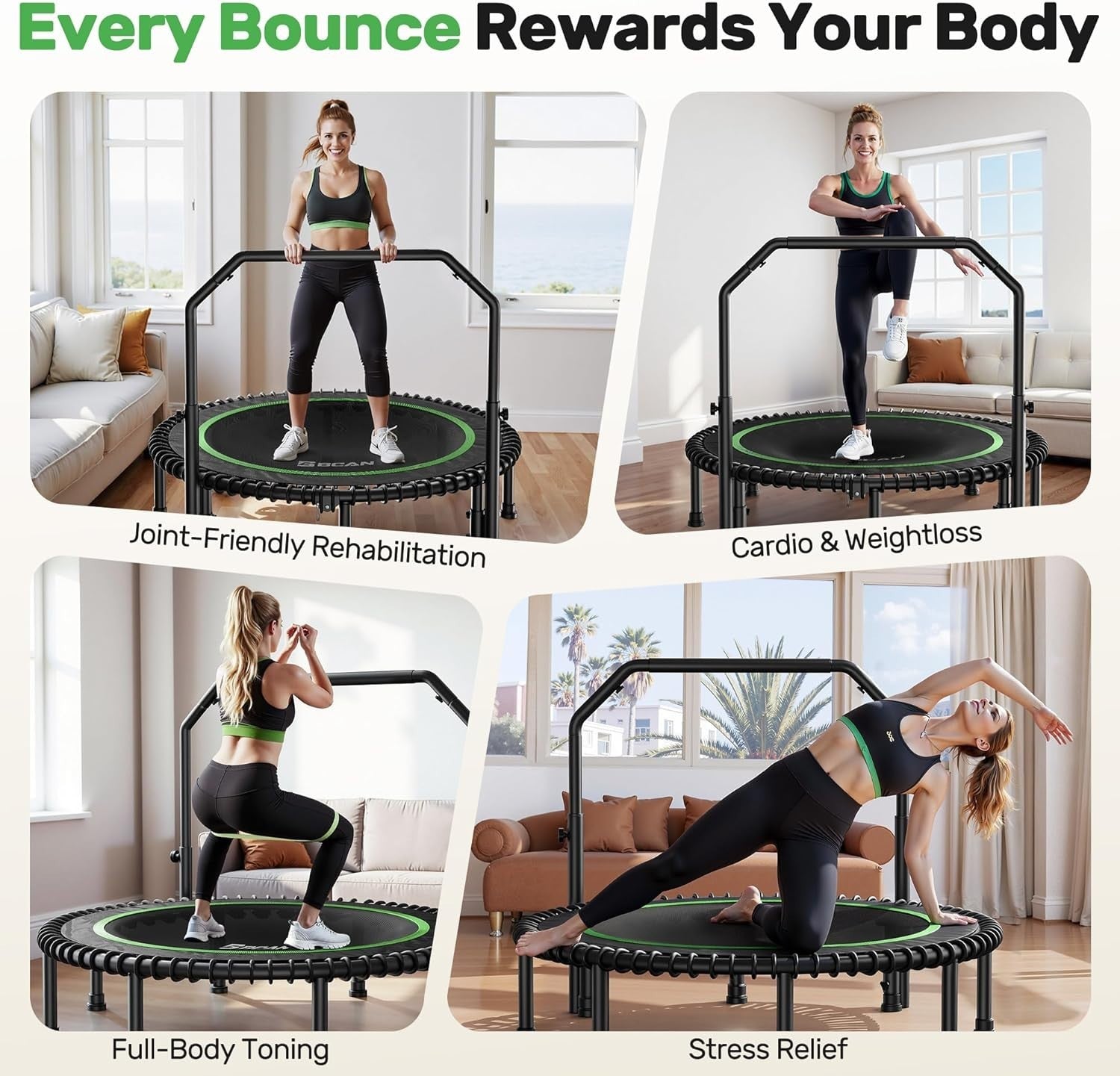 48in Heavy Duty Foldable Rebounder Trampoline Silent Bungee 250KG