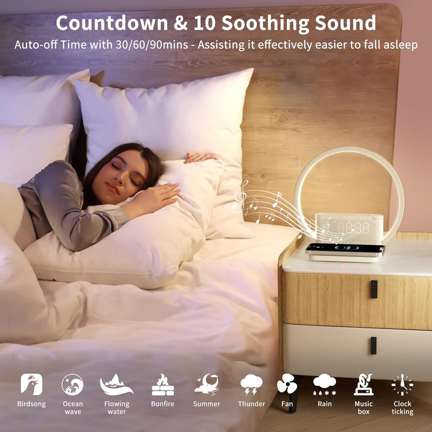 Bedside Wake Up Lamp Alarm Clock Wireless Charger Touch Dimmable Light