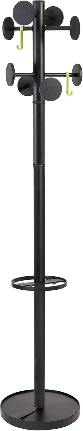 Metal Coat Stand Black 8 Hooks | Adjustable Hat Rack with Umbrella Base
