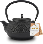 Cast Iron Teapot 650ml Tea Pot w/ Infuser Black Dotty Tetsubin Style
