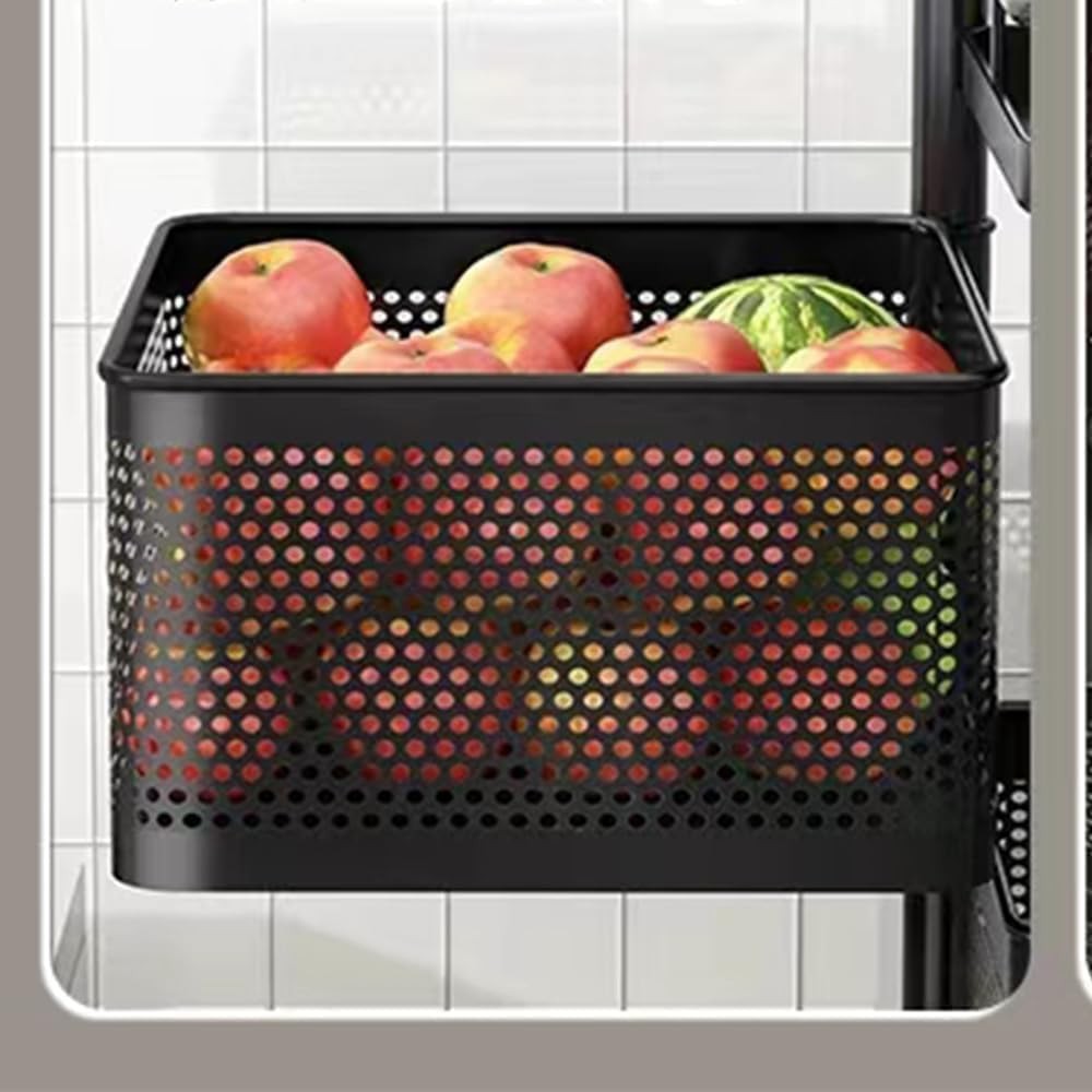 4 Tier Rotating Storage Trolley on Wheels Kitchen Bathroom Basket Rack Black