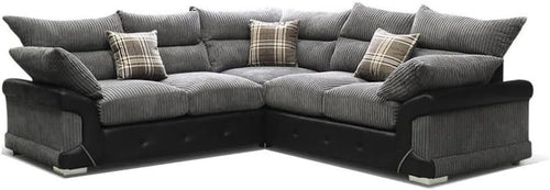 Grey L-Shape 5 Seater Leather & Fabric Sofa – Comfy Jumbo Cord Corner Couch