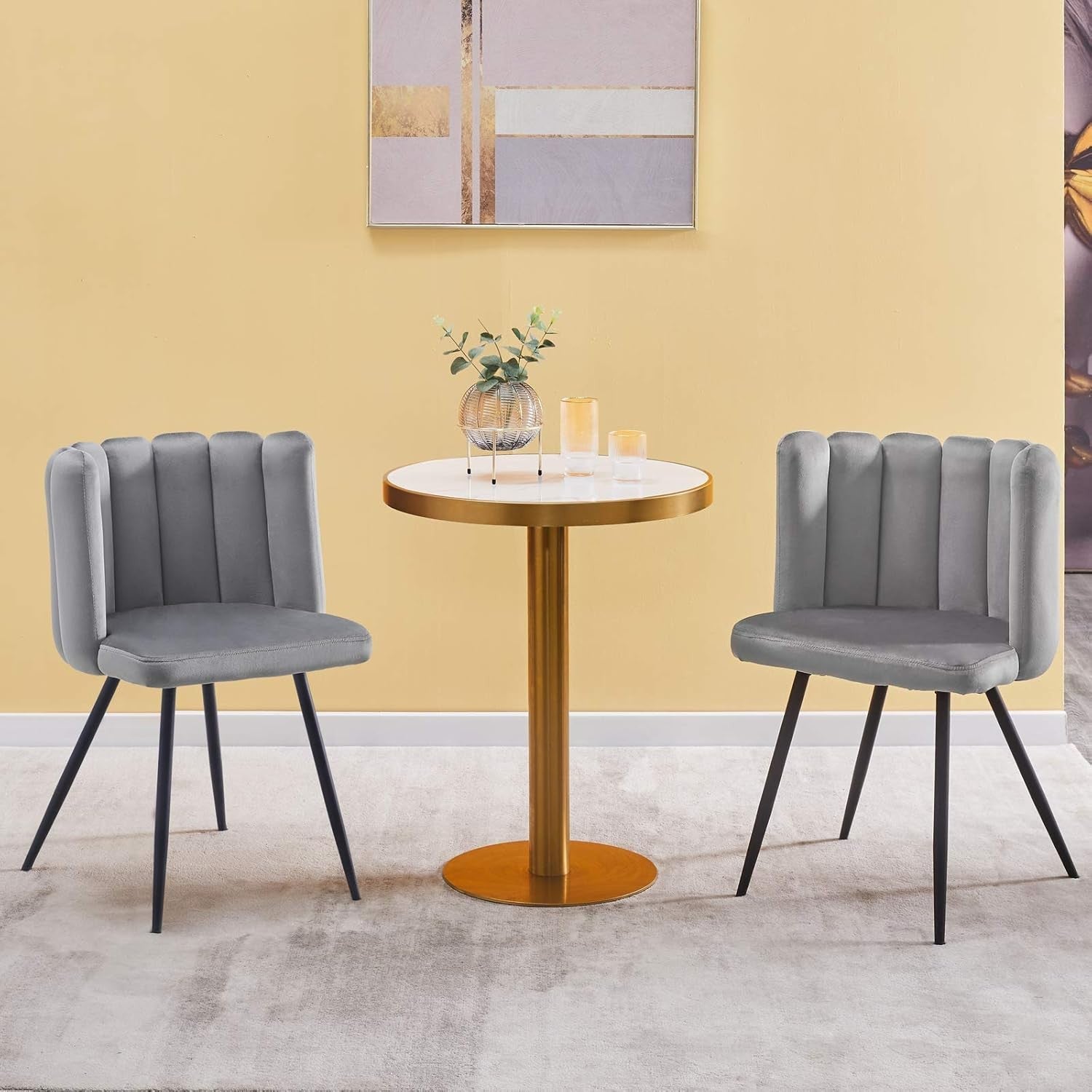 Grey Velvet Dining Chair Modern Tub Armchair Black Metal Legs
