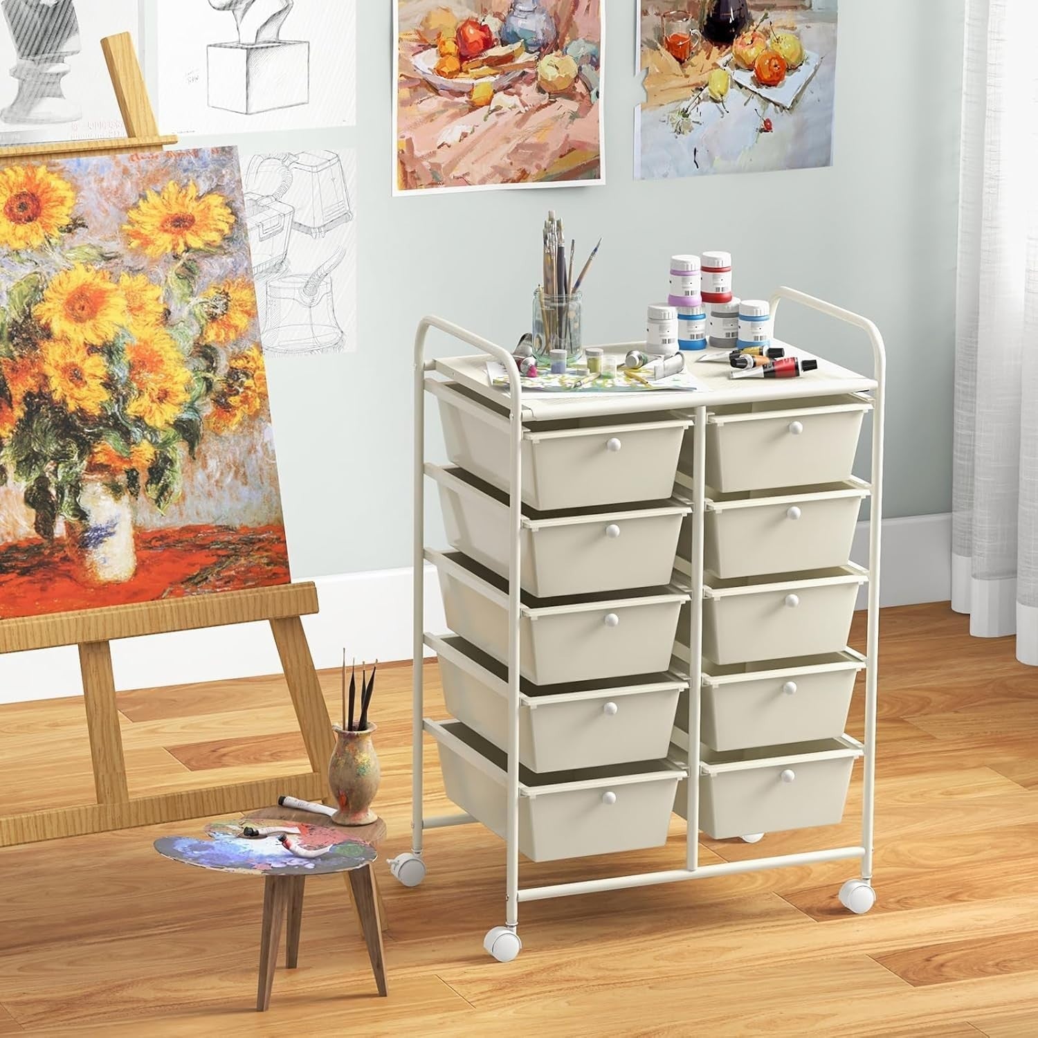 10 Drawer Rolling Storage Cart Utility Organizer Trolley w/ Lock Wheels