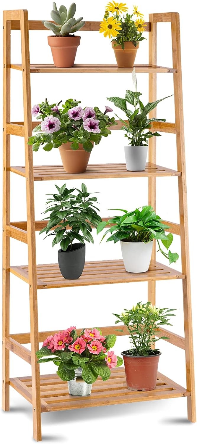 4 Tier Bamboo Plant Stand Ladder Flower Pot Display Shelf Indoor Outdoor Rack