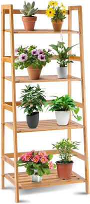 4 Tier Bamboo Plant Stand Ladder Flower Pot Display Shelf Indoor Outdoor Rack