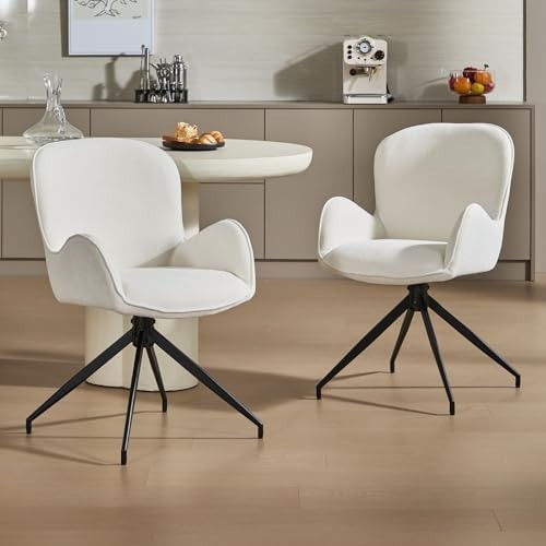 Set of 2 Swivel Dining Chairs Chenille 360° Modern Armchair