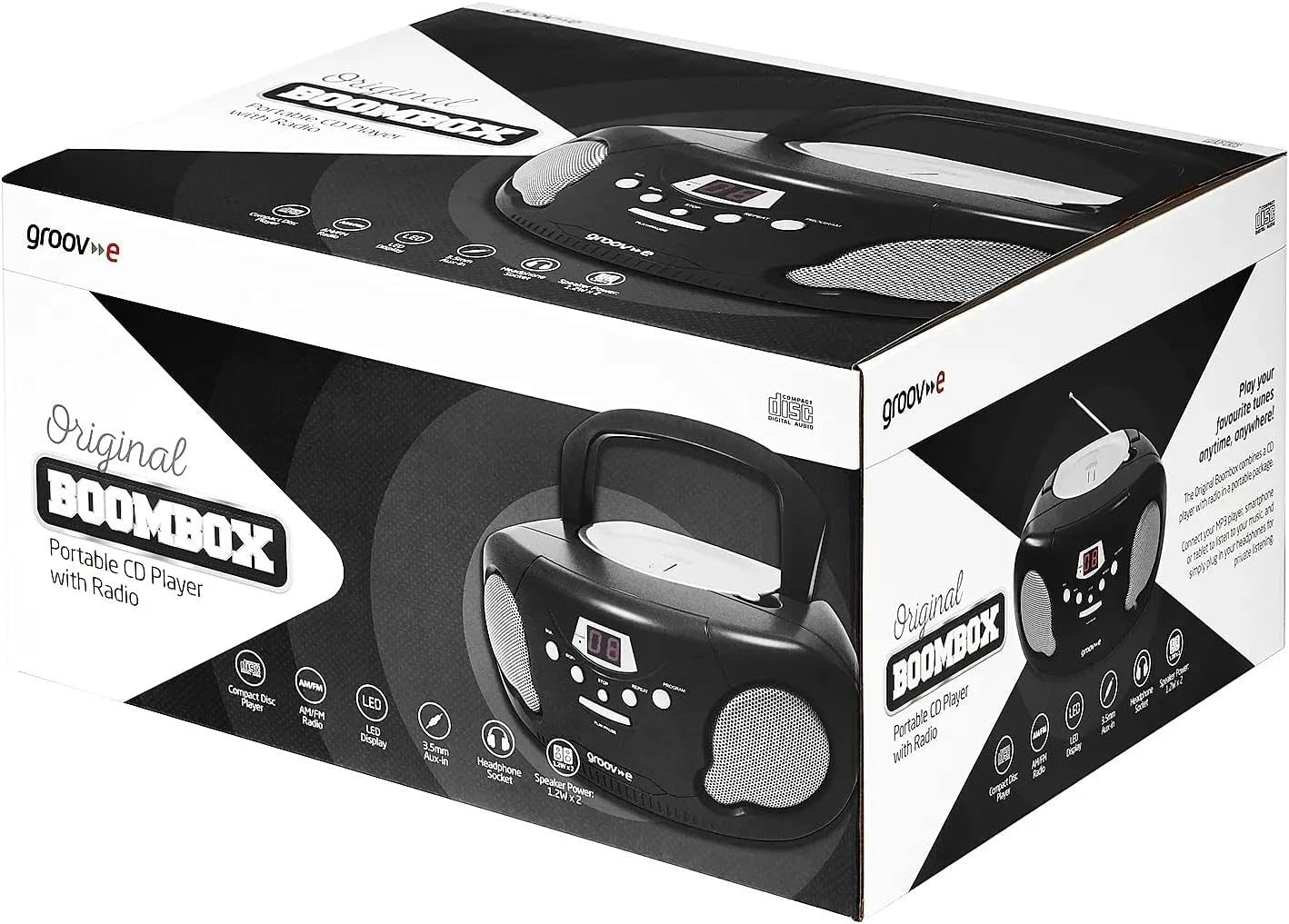 Portable Boombox with CD Player, Bluetooth, Radio & Aux Playback