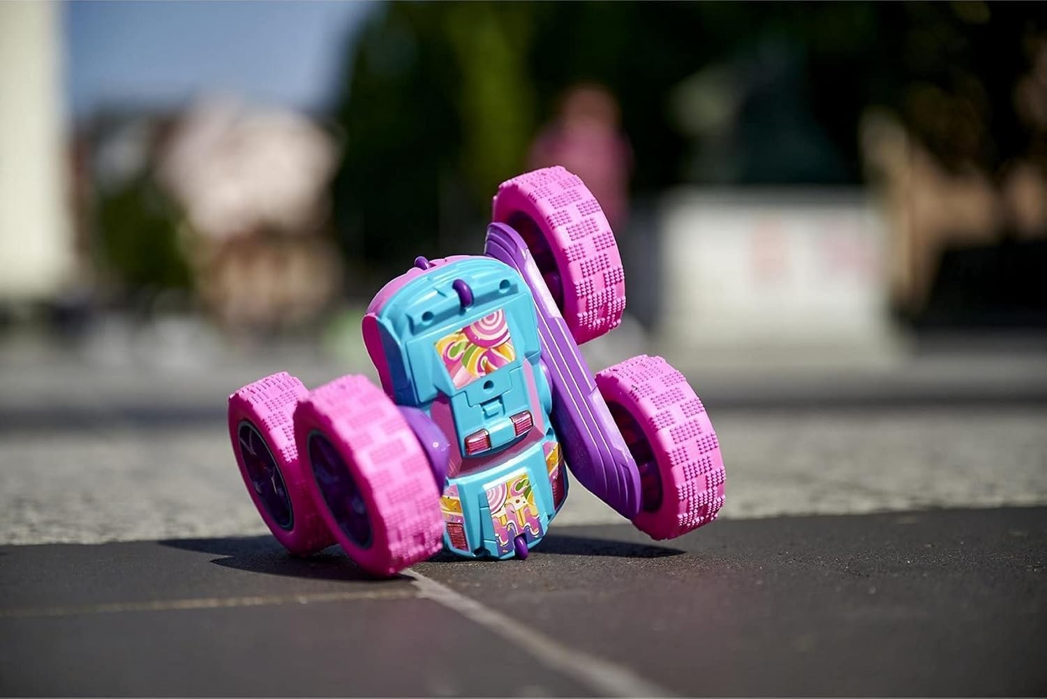Pink/Turquoise RC Candy Flippy Car for Kids 6+, 360° Flips & Rotation