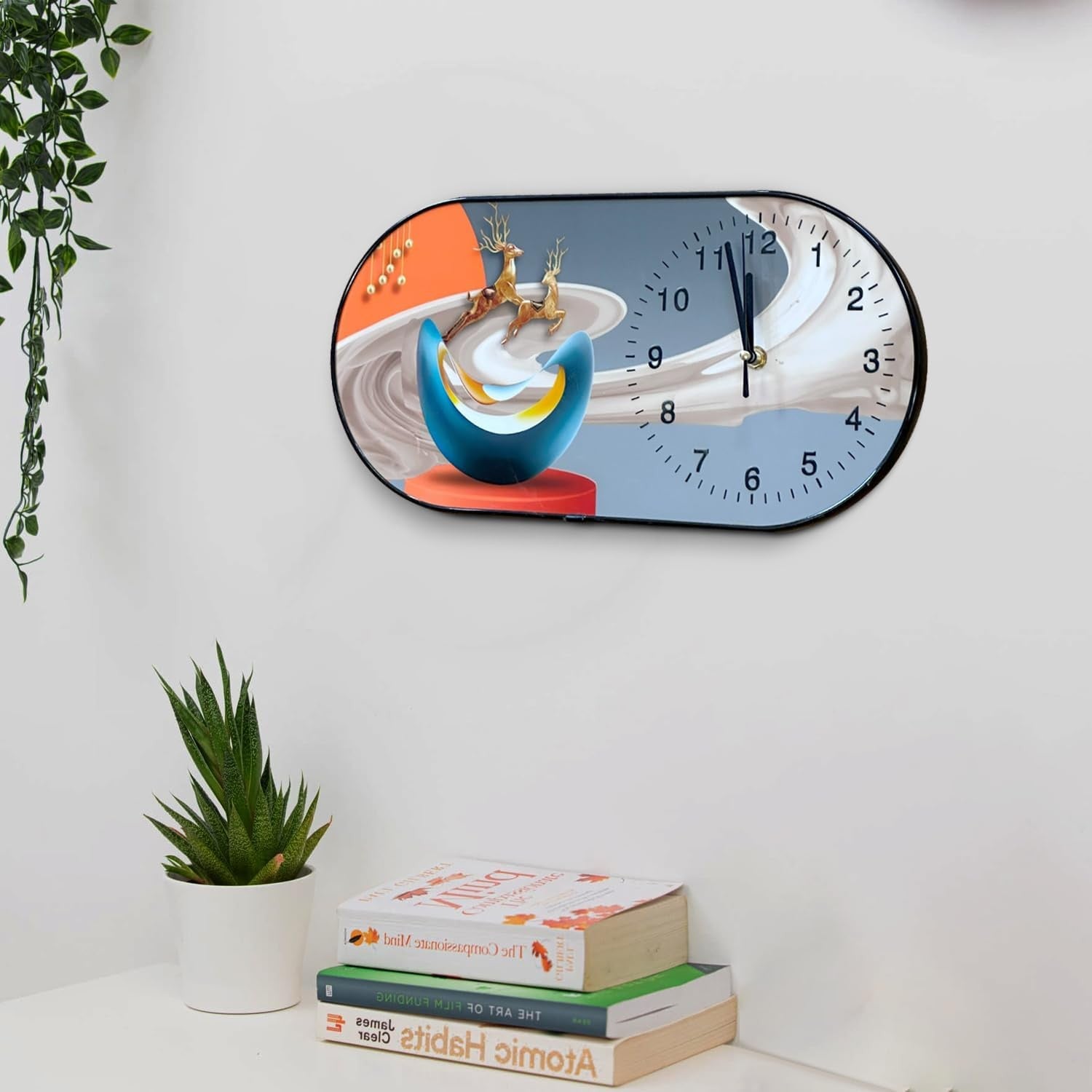 Modern Oval Art Wall Clock Large Display Silent Decor for Home Office