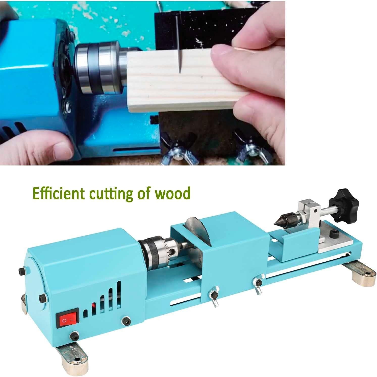 Mini Wood Lathe Machine DIY Turning Polishing Cutting Tabletop Tool Kit