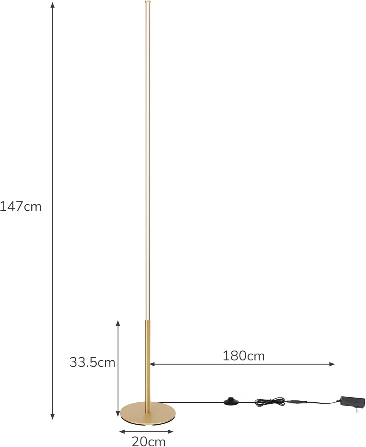 LED Floor Lamp Dimmable Corner Standing Light Minimalist Warm White Gold