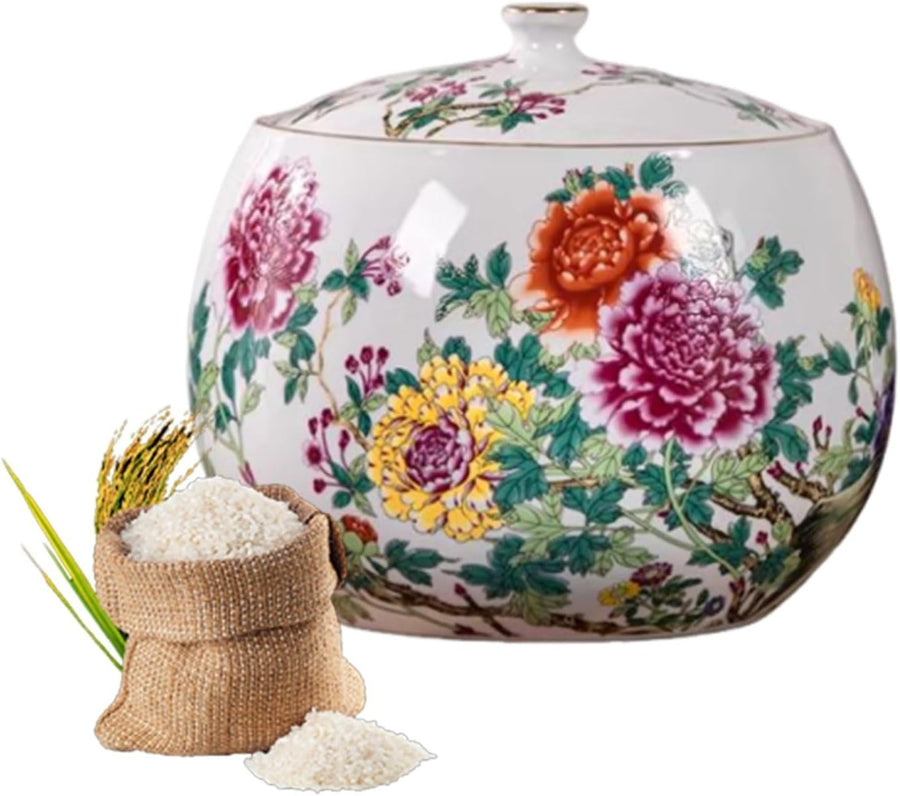 10KG Ceramic Rice Dispenser Sealed Food Storage Jar with Lid