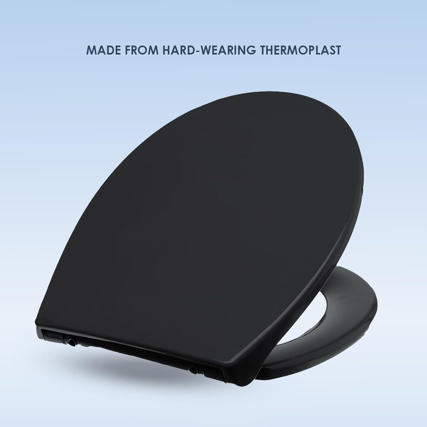 Black Oval Toilet Seat Thermoplastic Quick Release Top & Bottom Fix 45x37cm