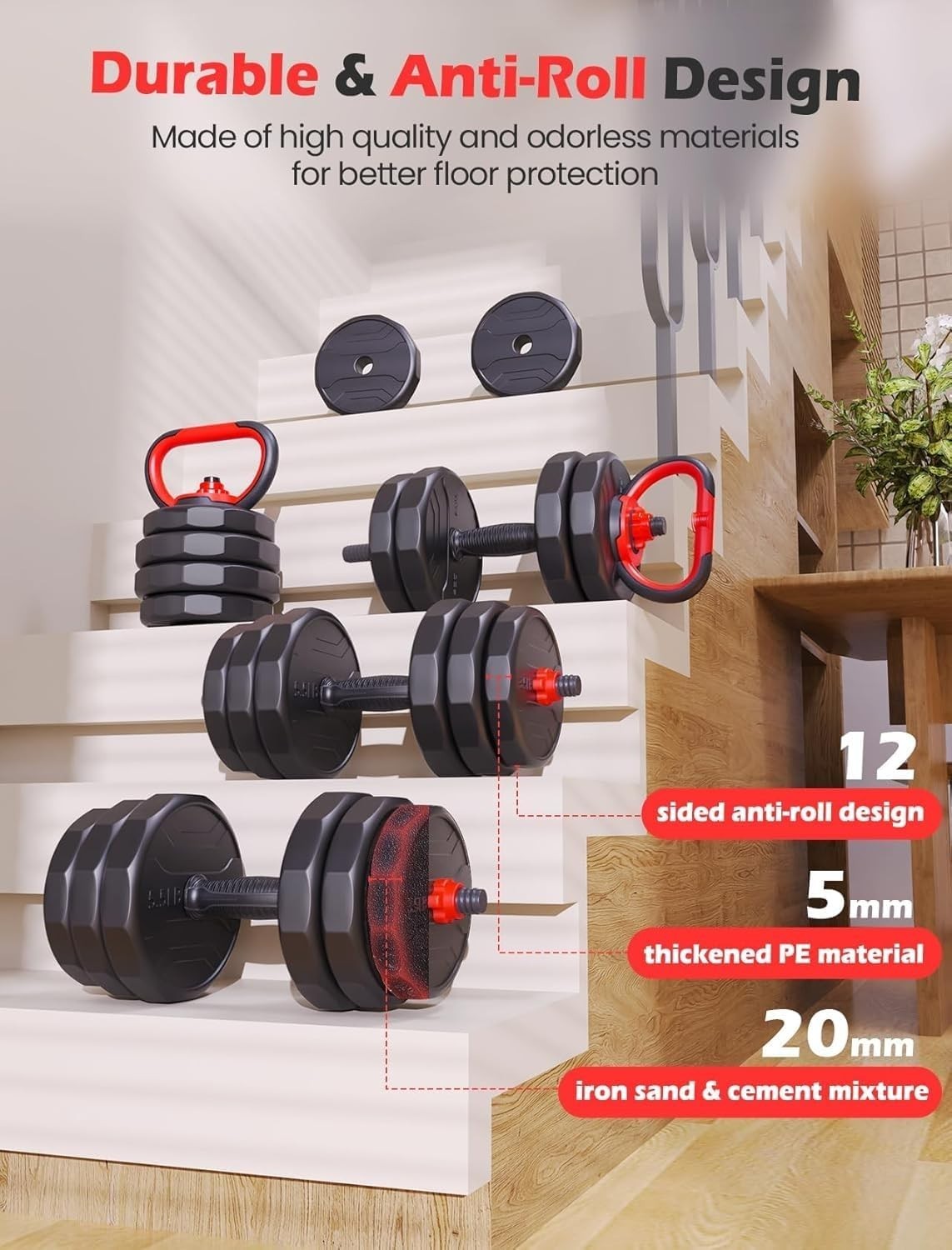 Adjustable Dumbbells Set 3 in 1 55–90LB Barbell Kettlebell Home Gym