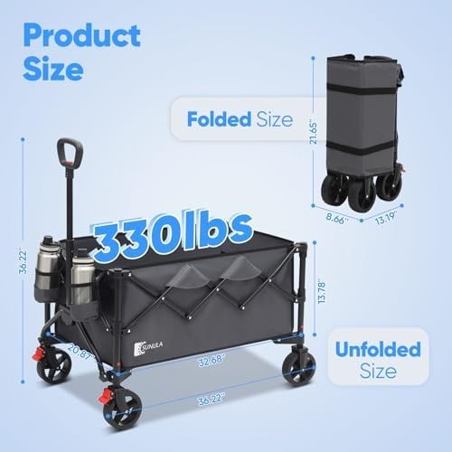 Sunula Folding Festival Trolley 250L Heavy Duty Camping Wagon 330lbs Grey