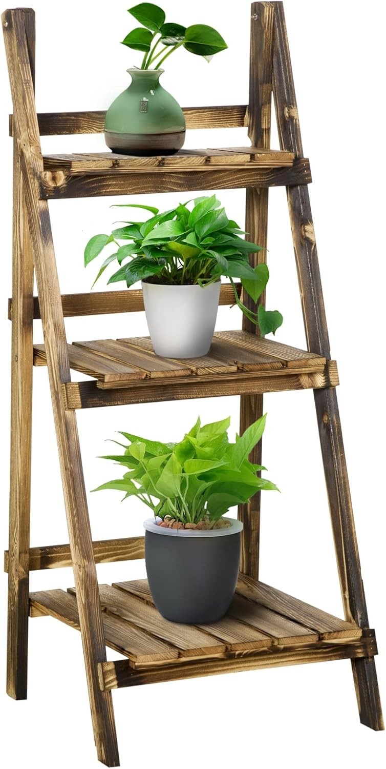 3 Tier Wooden Folding Plant Stand Indoor Outdoor Garden Ladder Flower Pot Shelf
