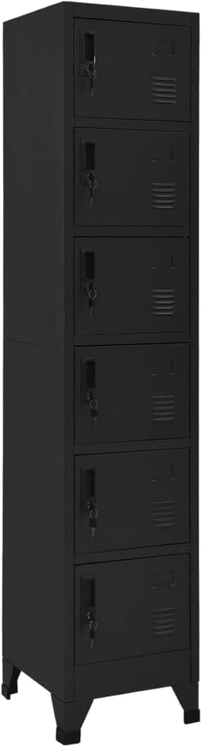 6 Door Black Metal Locker Cabinet Lockable Steel Storage Cupboard Office Gym