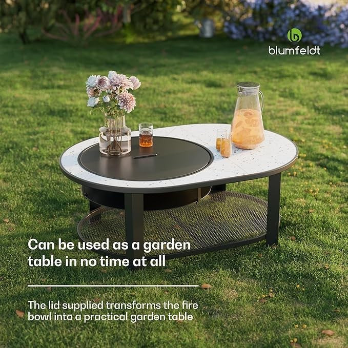 3-in-1 Fire Pit BBQ Table Outdoor Terrazzo Design Heat Shield Spark Guard