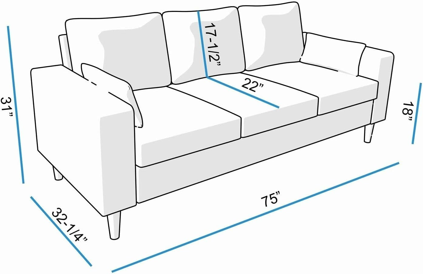 3 Seater Sofa Brown Linen Upholstered Couch Modern Compact Soft Seat with Cushio