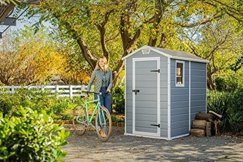 Keter Manor 6x4ft Plastic Garden Shed Outdoor Waterproof Storage Grey