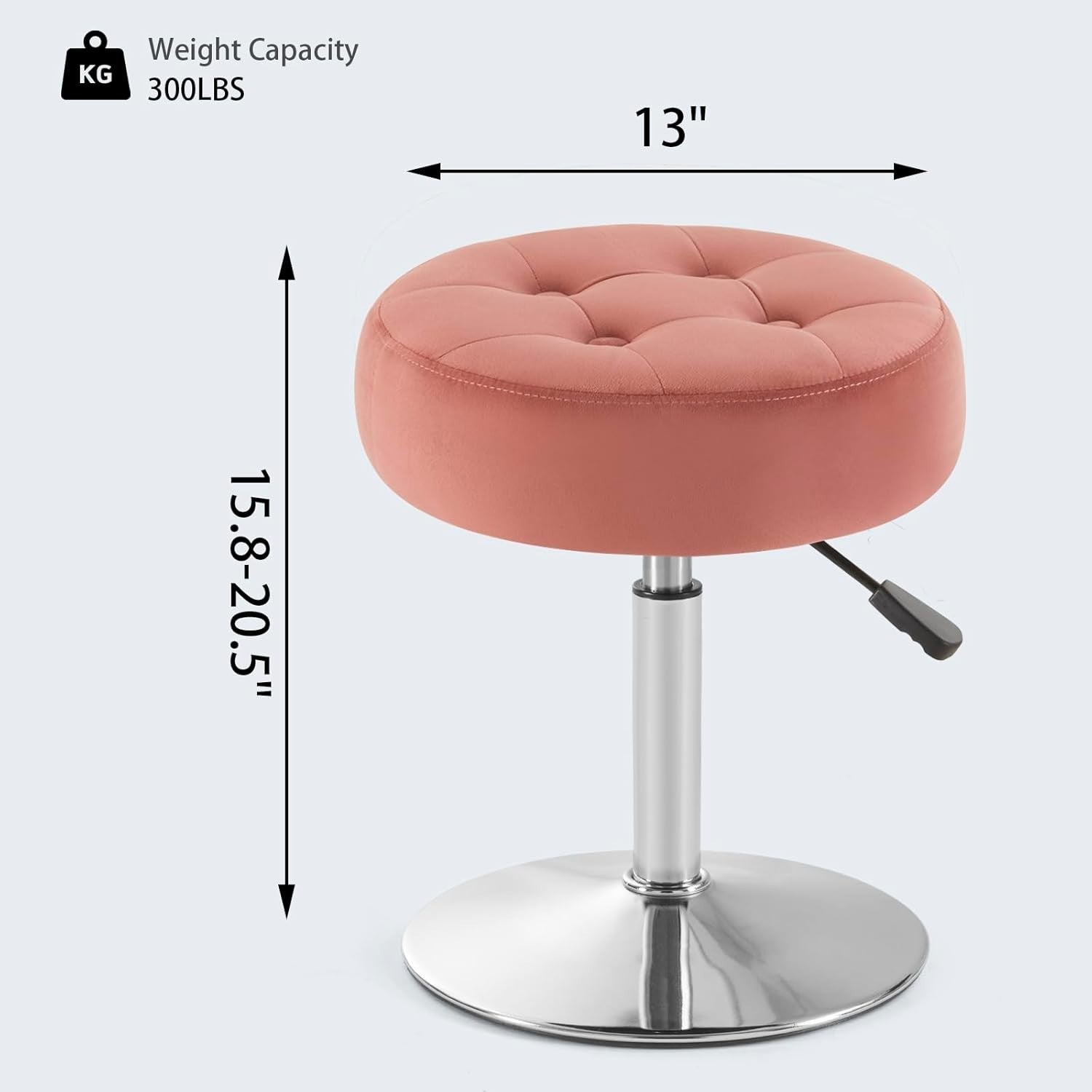 Pink Velvet Swivel Vanity Stool – Adjustable Tufted Round Makeup Chair Chrome