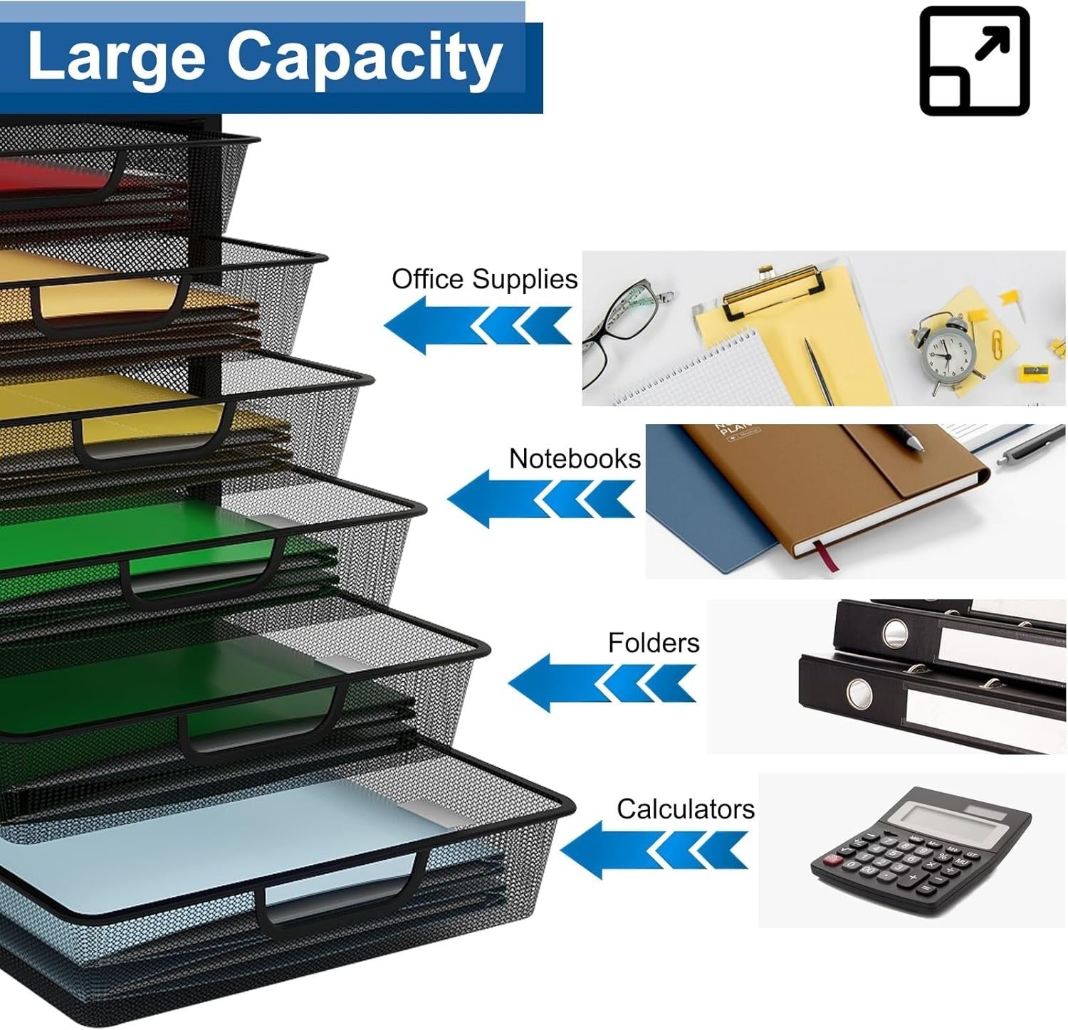 6-Drawer Desktop Paper Tray Organiser Metal File Storage Office Home