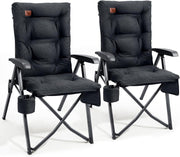 Heavy Duty Folding Camping Chairs 2-Pack Padded Recliner High Back 150kg