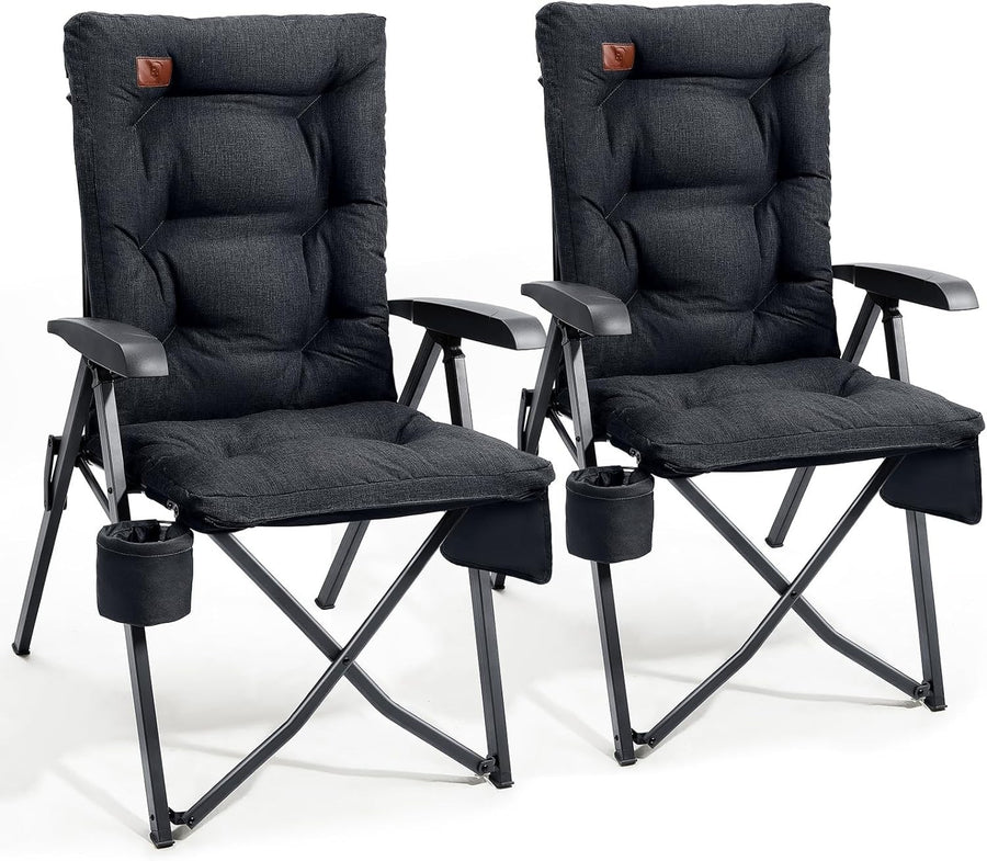 Heavy Duty Folding Camping Chairs 2-Pack Padded Recliner High Back 150kg