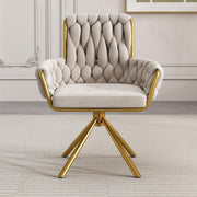 Swivel Dining Chair 360° Armchair Beige Upholstered Metal Legs
