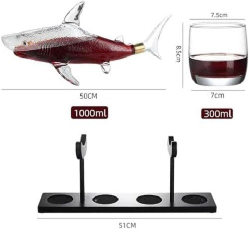 Shark Whiskey Decanter Set 1000ml with 4 Glasses & Stand – Unique Luxury Gift