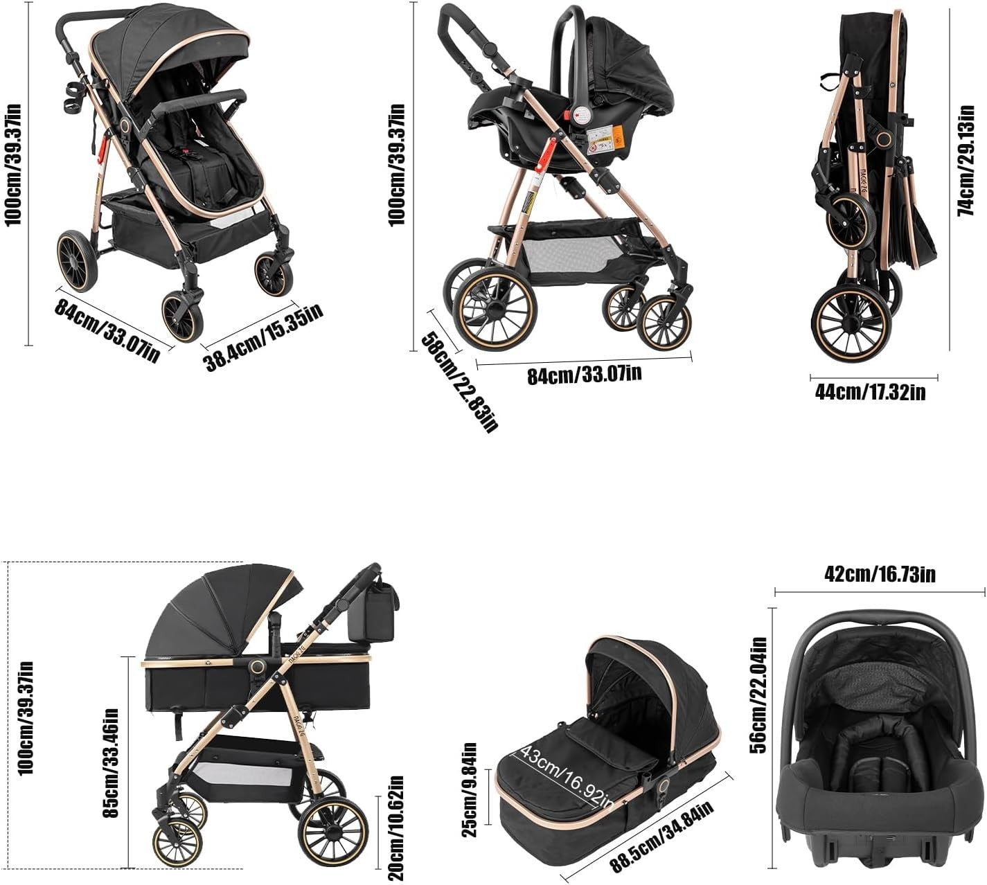 3 in 1 Baby Stroller Travel System Reversible Pushchair 30kg