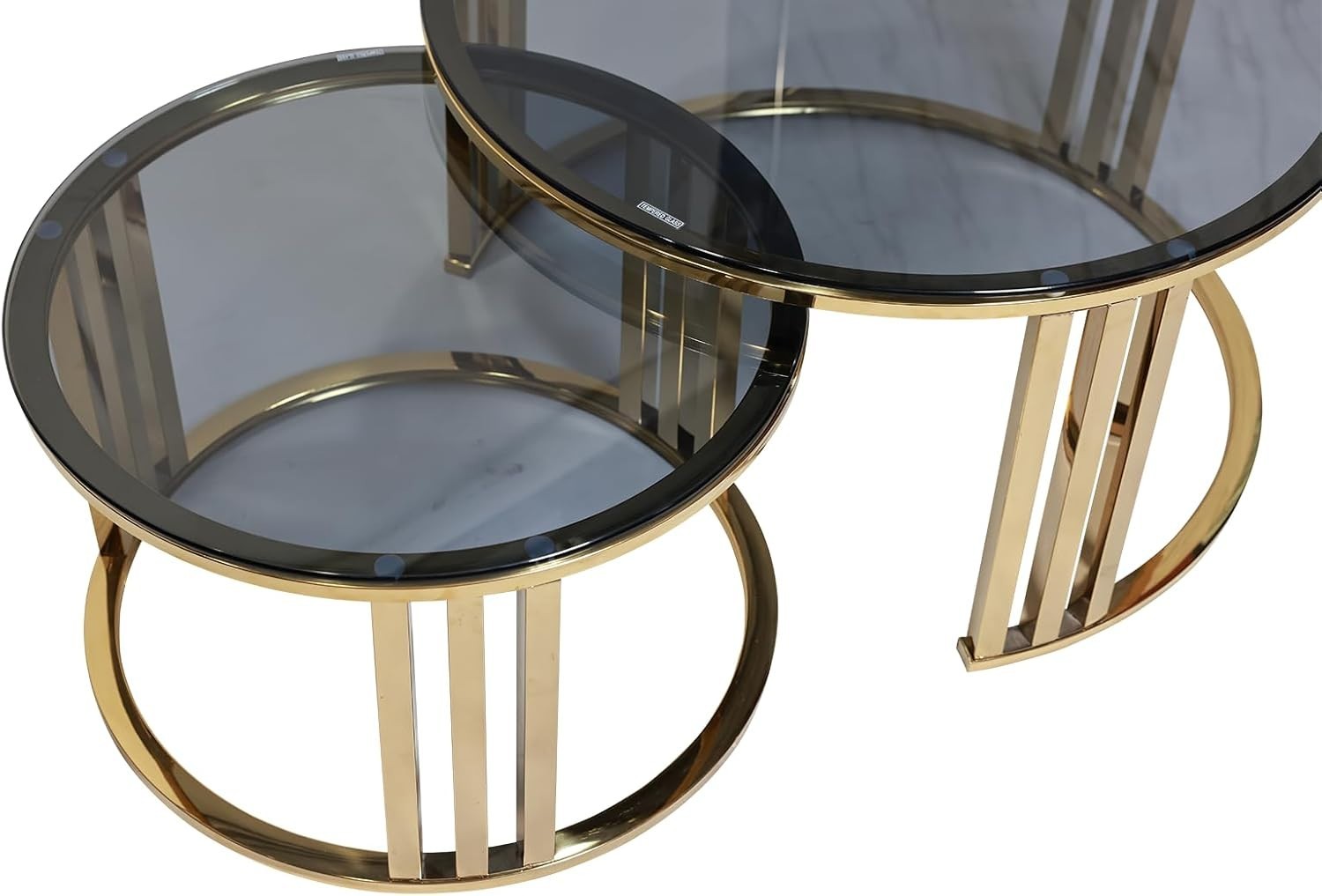 Round Glass Coffee Table Gold Metal Legs Modern Living Room Sofa Side Table