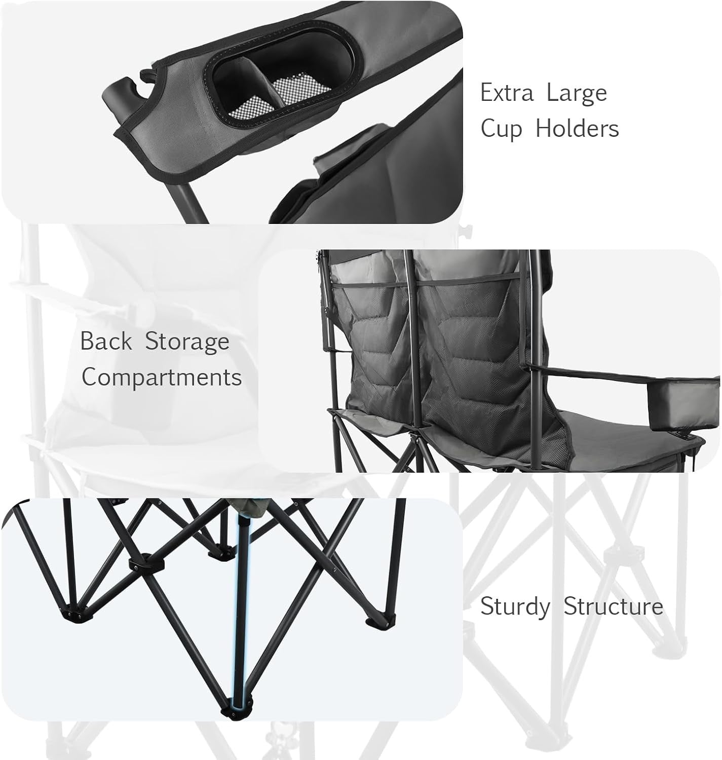 2 Seat Folding Padded Camping Chair 650lbs Heavy Duty Sofa with Cup Holders