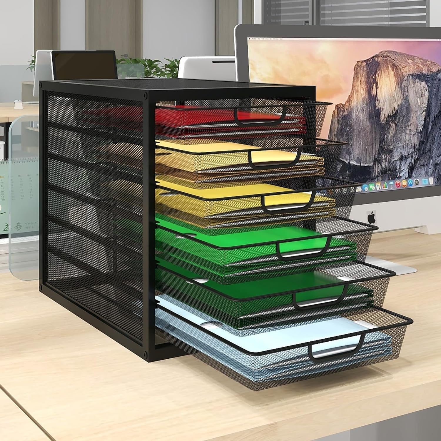 6-Drawer Desktop Paper Tray Organiser Metal File Storage Office Home