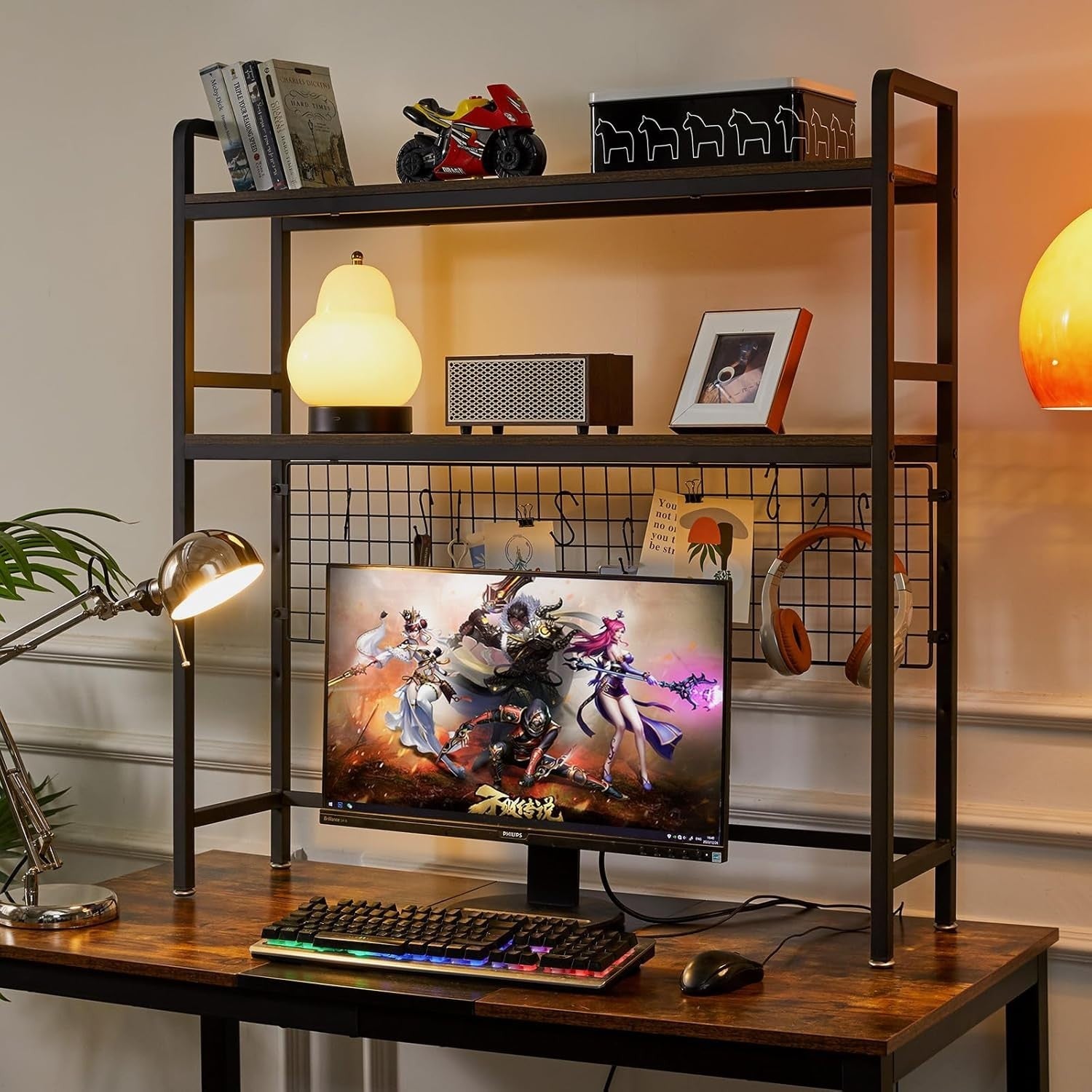 37" Black Desk Hutch – 2-Tier Adjustable Desktop Shelf & Monitor Riser