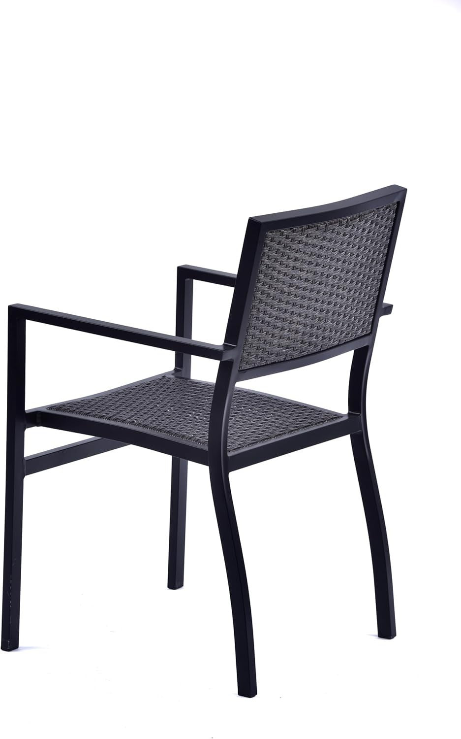 Grey Rattan Armchair Outdoor Dining Chair Stackable Patio Garden Seating