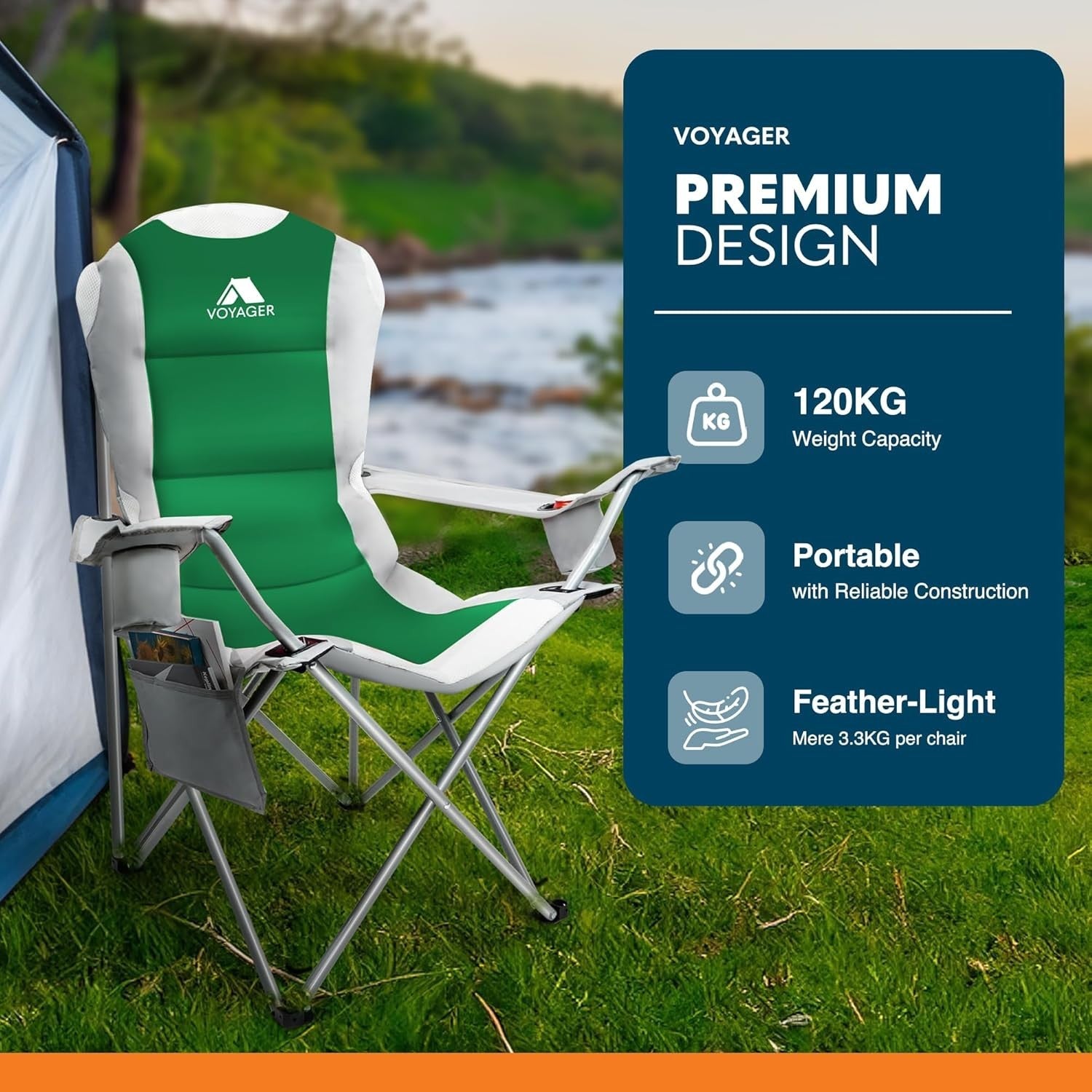 2x Heavy Duty Camping Chairs Folding Waterproof W/Cup Holder 120kg Max